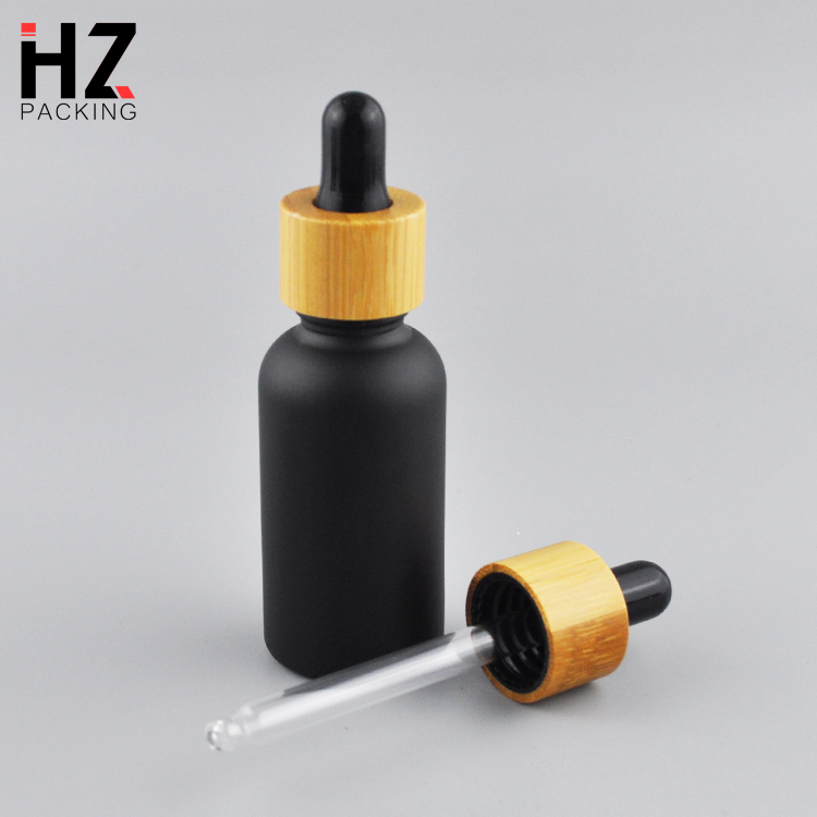 5ml 10ml 15ml 20ml 30ml 50ml 100ml matte black essential oil serum glass dropper bottle with bamboo cap paper tube
