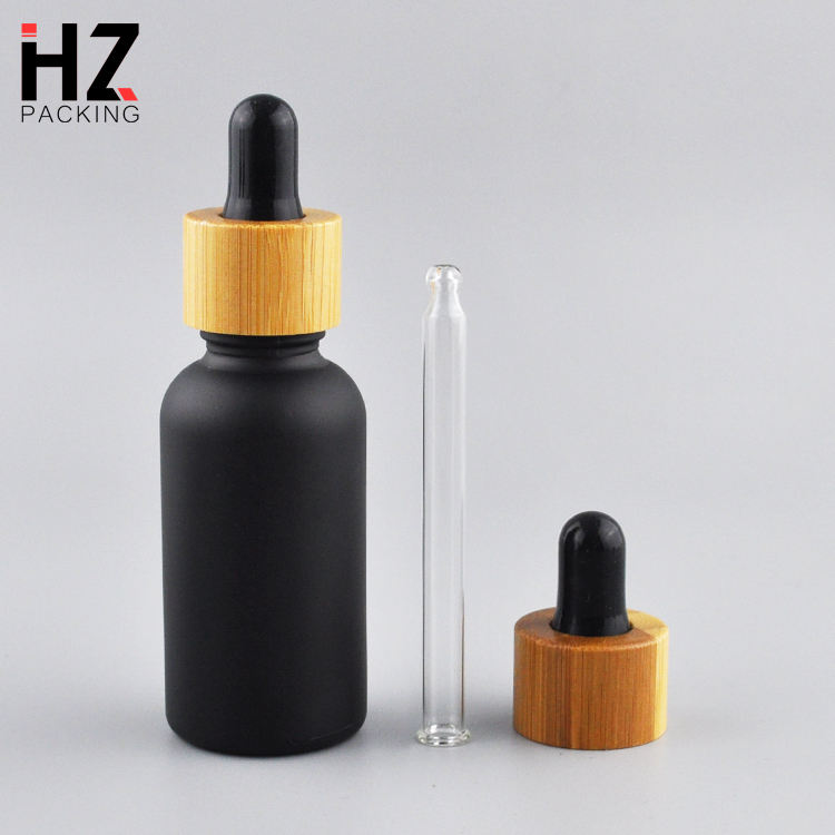 5ml 10ml 15ml 20ml 30ml 50ml 100ml matte black essential oil serum glass dropper bottle with bamboo cap paper tube