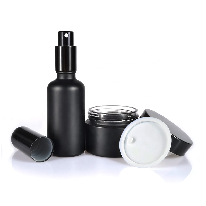 5ml 10ml 15ml 20ml 30ml 50ml 100ml matte black glass spray perfume bottle/30g 50g matte black glass cream jar