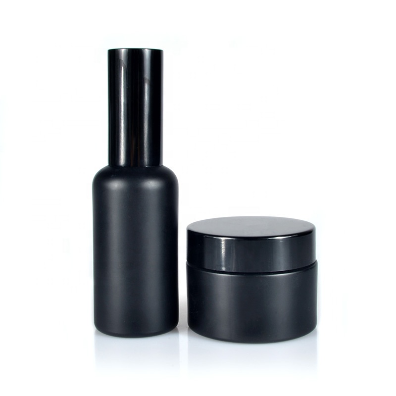 5ml 10ml 15ml 20ml 30ml 50ml 100ml matte black glass spray perfume bottle/30g 50g matte black glass cream jar
