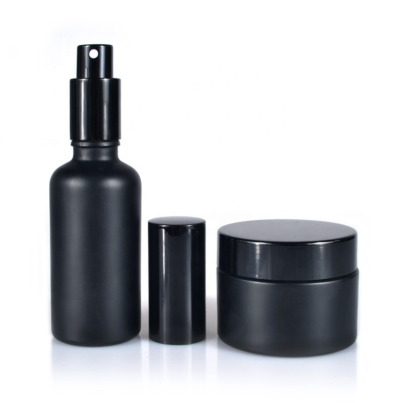 5ml 10ml 15ml 20ml 30ml 50ml 100ml matte black glass spray perfume bottle/30g 50g matte black glass cream jar