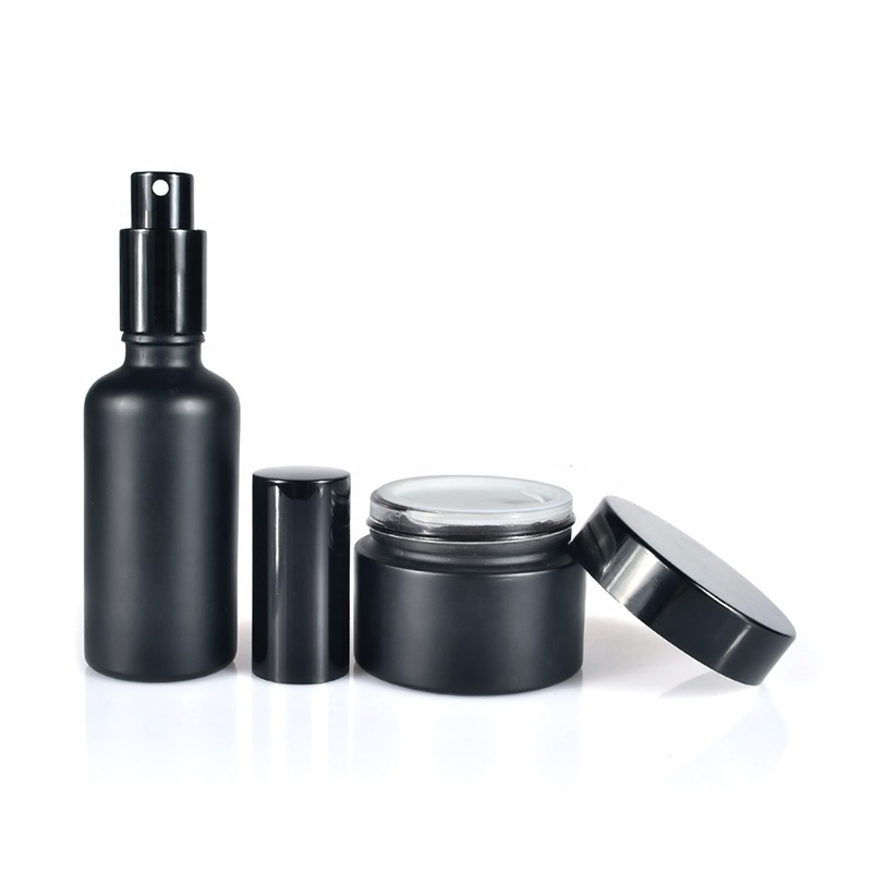 5ml 10ml 15ml 20ml 30ml 50ml 100ml matte black glass spray perfume bottle/30g 50g matte black glass cream jar