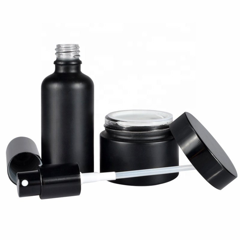 5ml 10ml 15ml 20ml 30ml 50ml 100ml matte black glass spray perfume bottle/30g 50g matte black glass cream jar