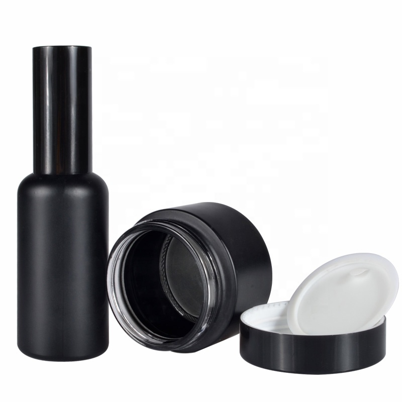 5ml 10ml 15ml 20ml 30ml 50ml 100ml matte black glass spray perfume bottle/30g 50g matte black glass cream jar