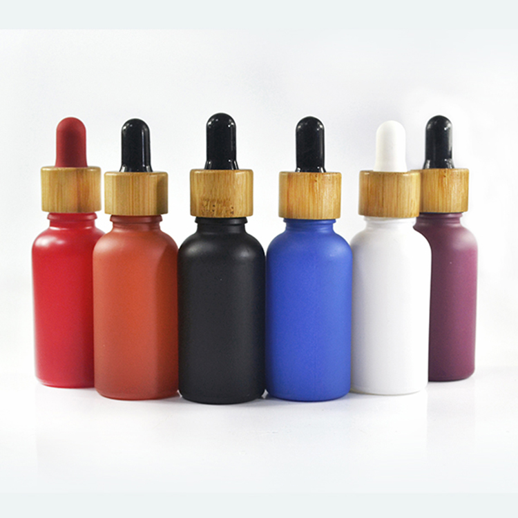 5ml 10ml 15ml 20ml 30ml 50ml 100ml perfume essential oil pink frosted clear glass dropper bottle with bamboo lid