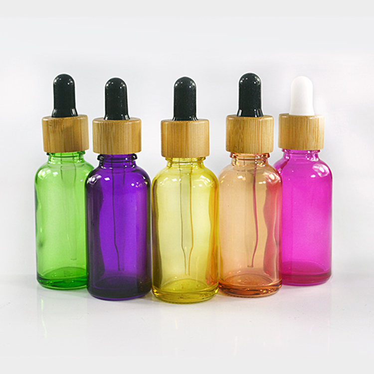 5ml 10ml 15ml 20ml 30ml 50ml 100ml perfume essential oil pink frosted clear glass dropper bottle with bamboo lid