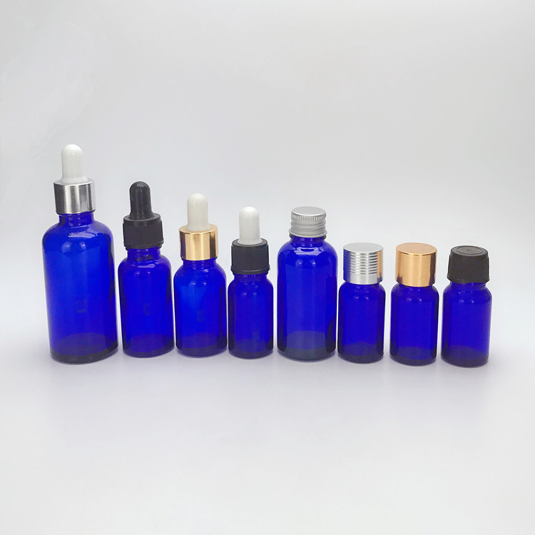 5ml 10ml 15ml 20ml 30ml 50ml 100ml round blue color glass bottle for essential oil with screw cap