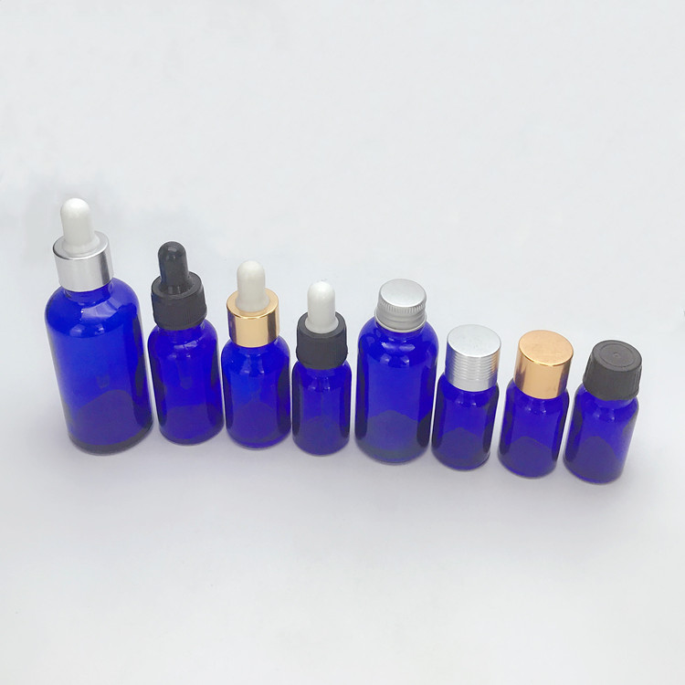 5ml 10ml 15ml 20ml 30ml 50ml 100ml round blue color glass bottle for essential oil with screw cap