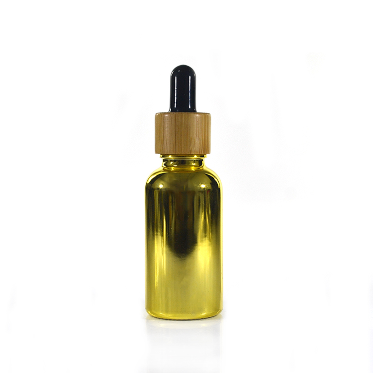5ml 10ml 15ml 20ml 30ml 50ml 100ml round gold plating essential oil glass dropper bottle with bamboo lid