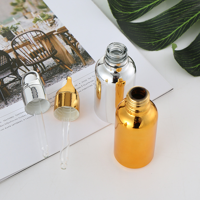 5ml 10ml 15ml 20ml 30ml 50ml 100ml shiny electroplate gold glass dropper bottles for Essential oil