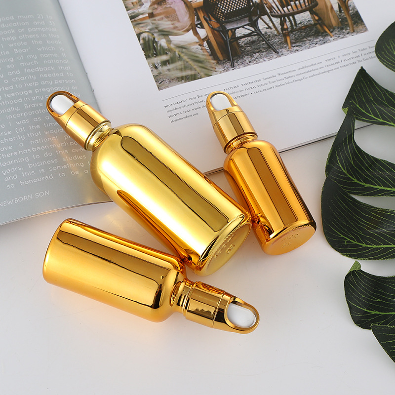 5ml 10ml 15ml 20ml 30ml 50ml 100ml shiny electroplate gold glass dropper bottles for Essential oil