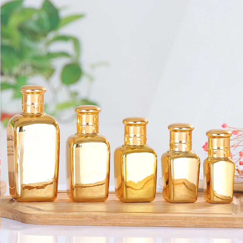 5ml 10ml 15ml 20ml 30ml 50ml 100ml shiny electroplate gold glass dropper bottles for Essential oil