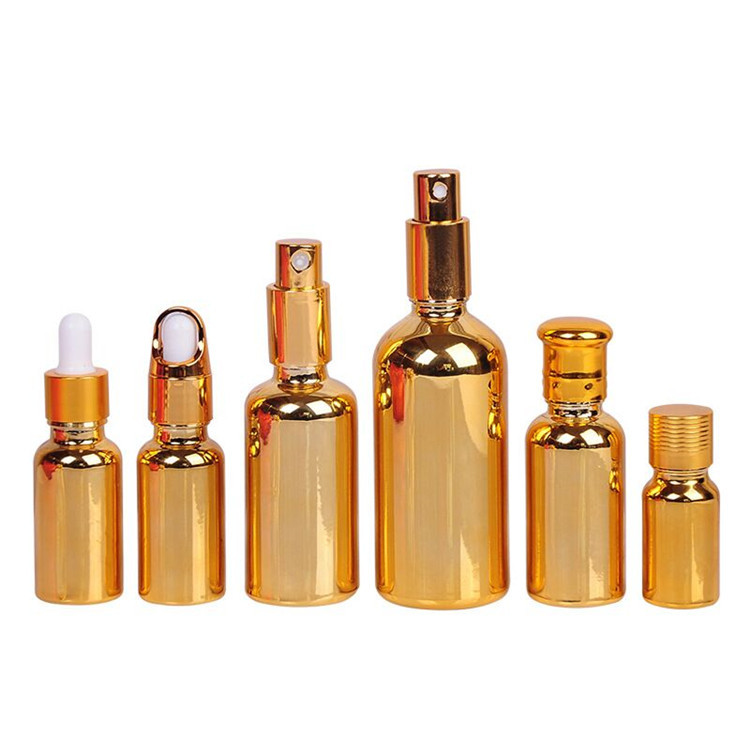 5ml 10ml 15ml 20ml 30ml 50ml 100ml shiny electroplate gold glass dropper bottles for Essential oil