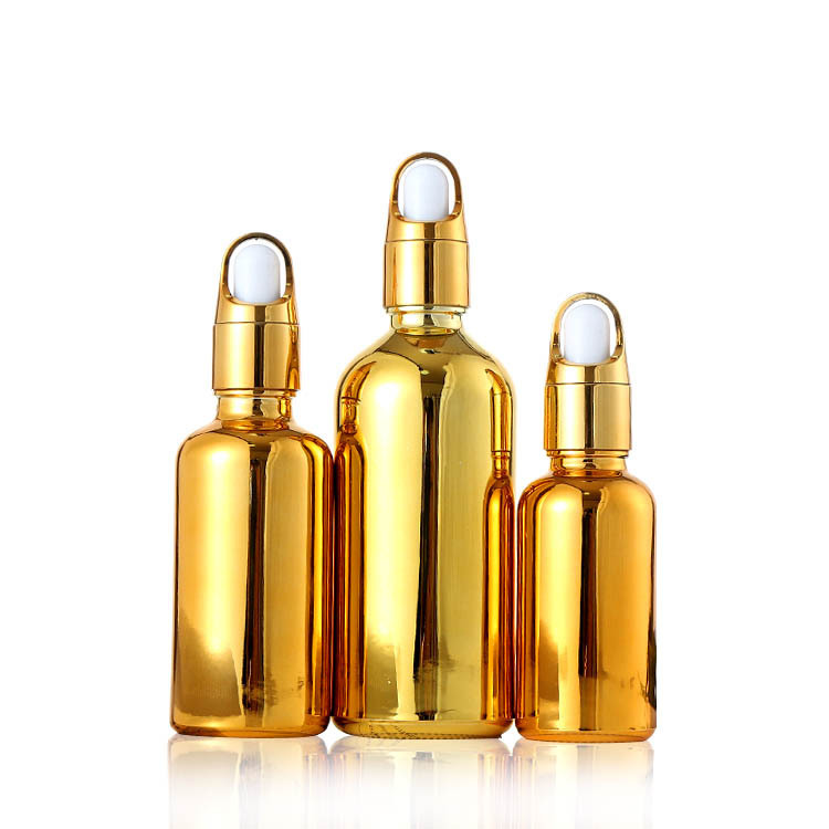 5ml 10ml 15ml 20ml 30ml 50ml 100ml shiny electroplate gold glass dropper bottles for Essential oil