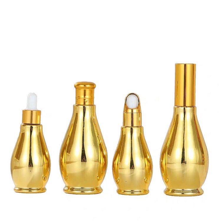 5ml 10ml 15ml 20ml 30ml 50ml 100ml shiny electroplate gold glass dropper bottles for Essential oil