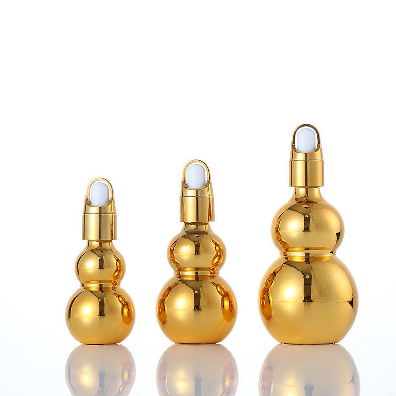 5ml 10ml 15ml 20ml 30ml 50ml 100ml shiny electroplate gold gourd glass dropper bottles for Essential oil