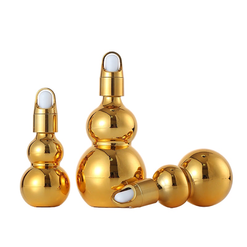 5ml 10ml 15ml 20ml 30ml 50ml 100ml shiny electroplate gold gourd glass dropper bottles for Essential oil