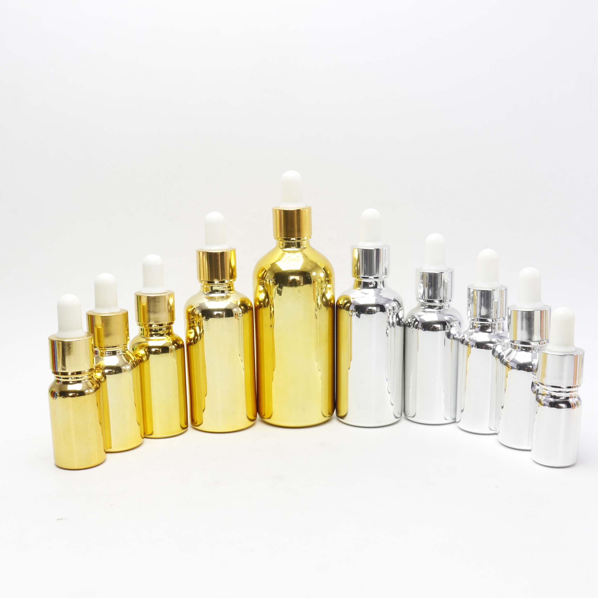 5ml 10ml 15ml 20ml 30ml 50ml 100ml shiny electroplate silver glass rose gold dropper bottles for Essential oil GB150E