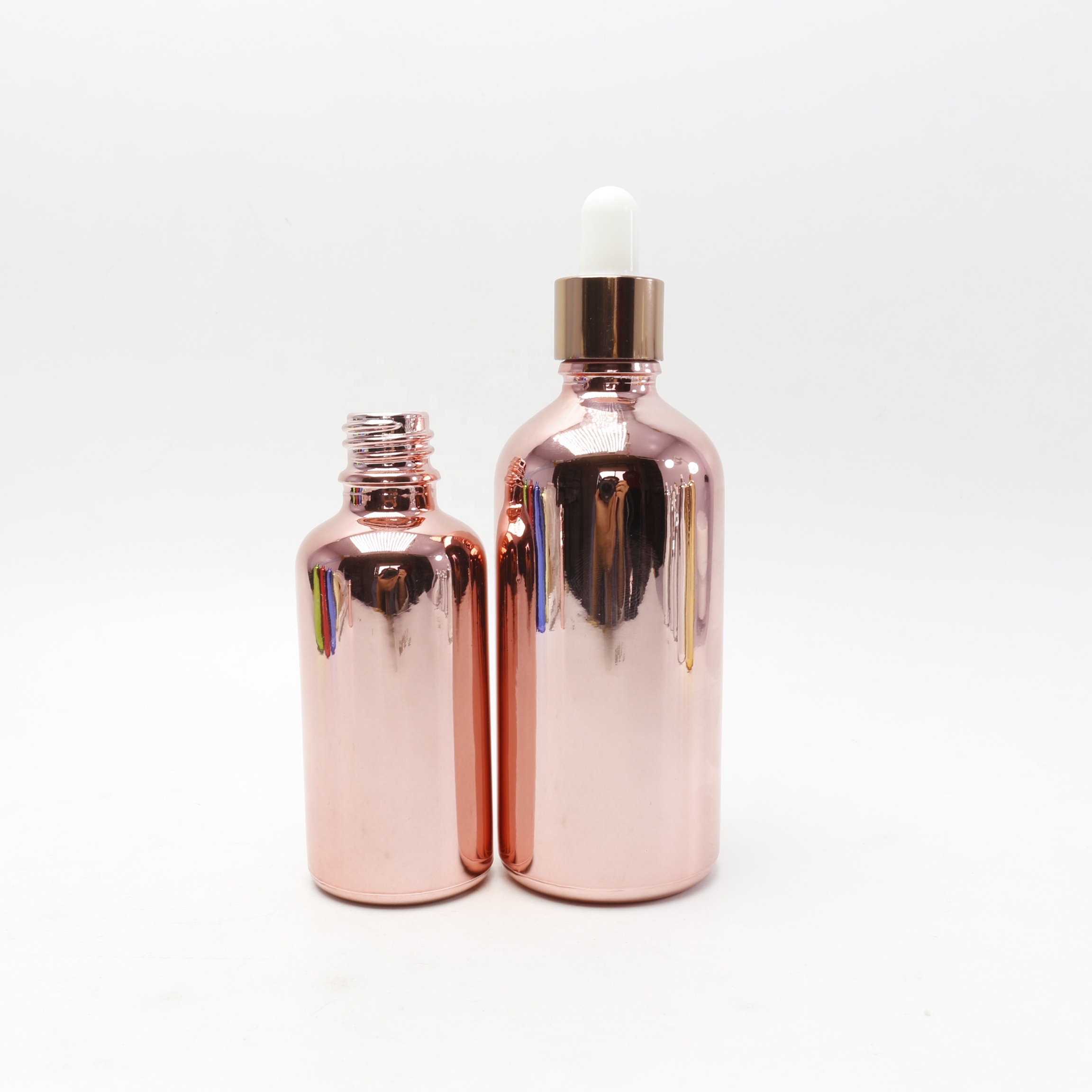 5ml 10ml 15ml 20ml 30ml 50ml 100ml shiny electroplate silver glass rose gold dropper bottles for Essential oil GB150E
