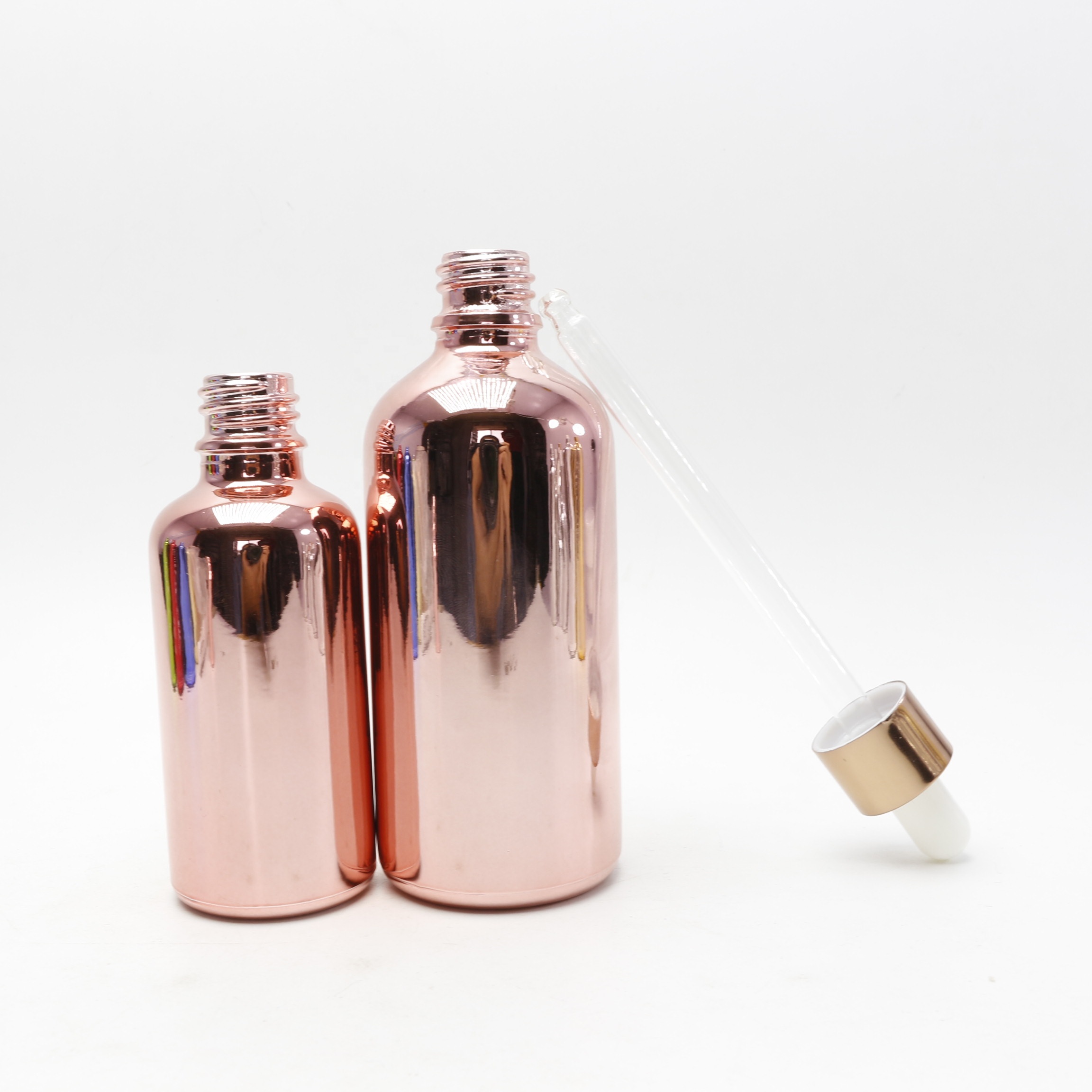 5ml 10ml 15ml 20ml 30ml 50ml 100ml shiny electroplate silver glass rose gold dropper bottles for Essential oil GB150E