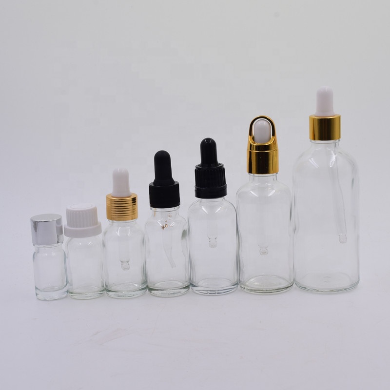 5ml 10ml 15ml 20ml 30ml 50ml 100ml transparent boston round bottle frascos de vidrio essential oil glass bottle with dropper