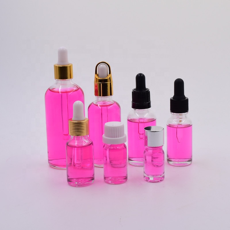 5ml 10ml 15ml 20ml 30ml 50ml 100ml transparent boston round bottle frascos de vidrio essential oil glass bottle with dropper