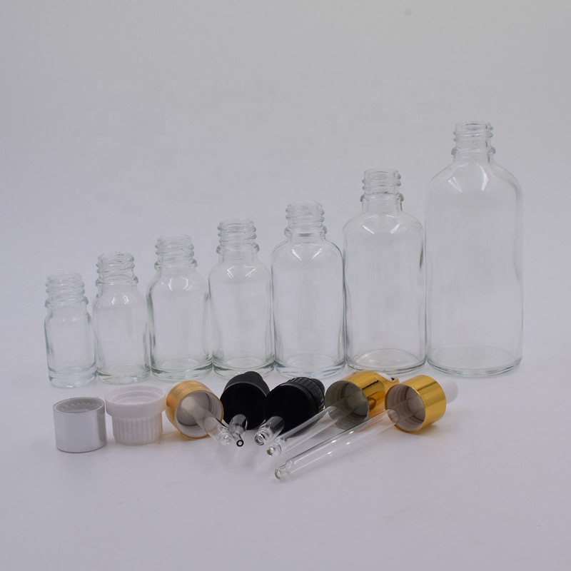 5ml 10ml 15ml 20ml 30ml 50ml 100ml transparent boston round bottle frascos de vidrio essential oil glass bottle with dropper