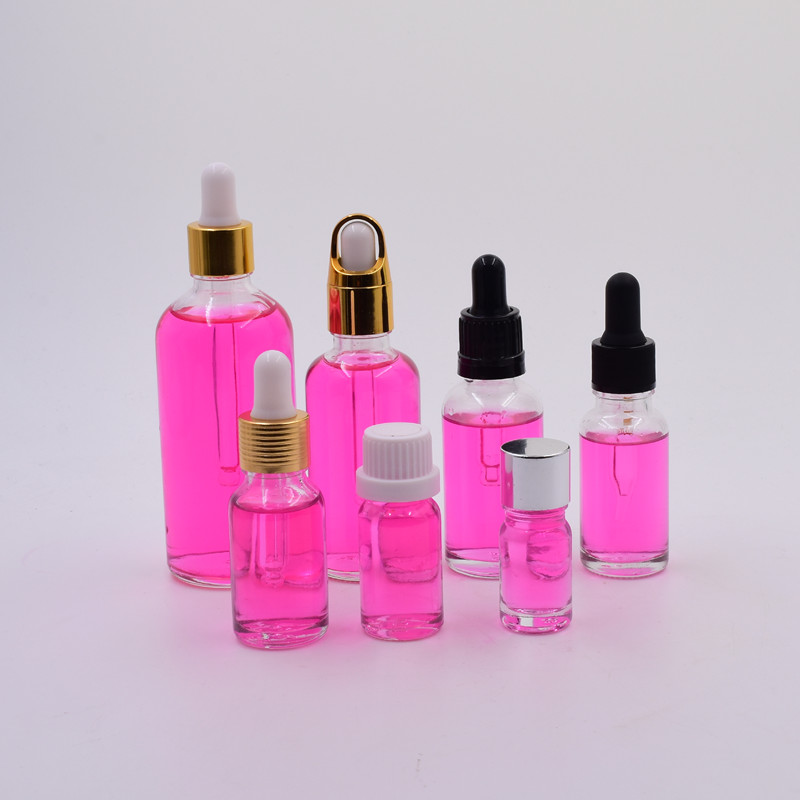 5ml 10ml 15ml 20ml 30ml 50ml 100ml transparent boston round bottle frascos de vidrio essential oil glass bottle with dropper