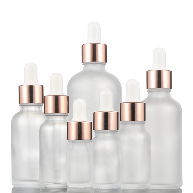 5ml 10ml 15ml 20ml 30ml 50ml 100ml transparent matte glass dropper bottle with rose gold aluminum lid for serum essential oil