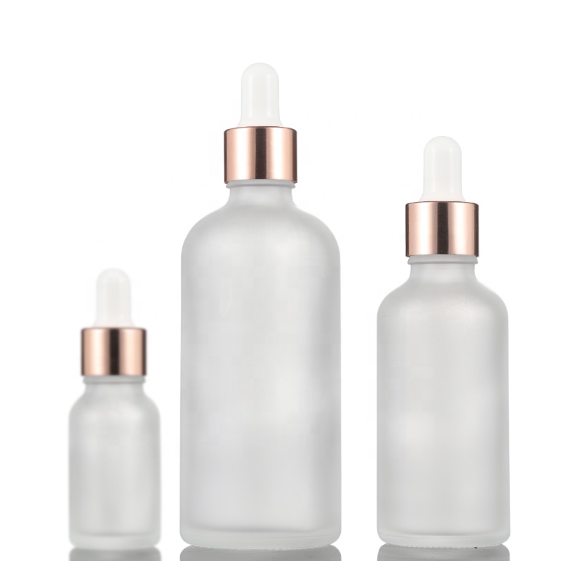 5ml 10ml 15ml 20ml 30ml 50ml 100ml transparent matte glass dropper bottle with rose gold aluminum lid for serum essential oil