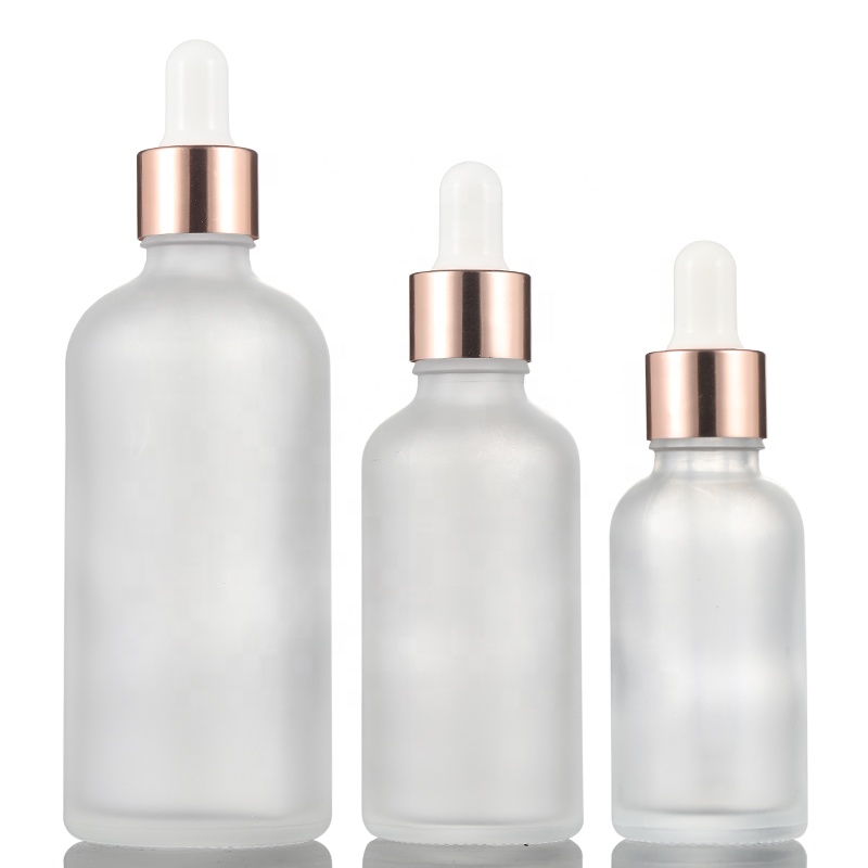 5ml 10ml 15ml 20ml 30ml 50ml 100ml transparent matte glass dropper bottle with rose gold aluminum lid for serum essential oil