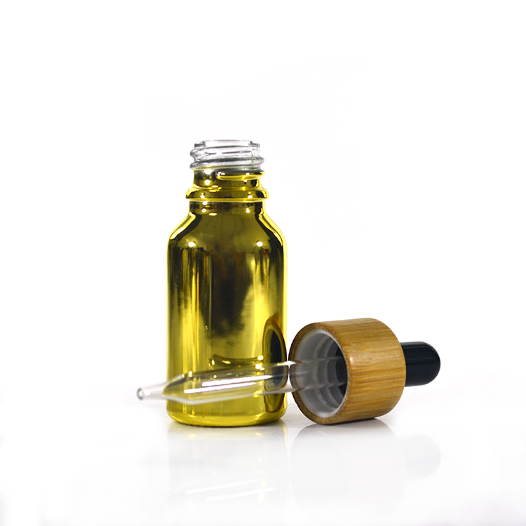 5ml 10ml 15ml 20ml 30ml 50ml 60ml 100ml 120ml GOLD plating Essential oil glass dropper bottle with BAMBOO wooden cap