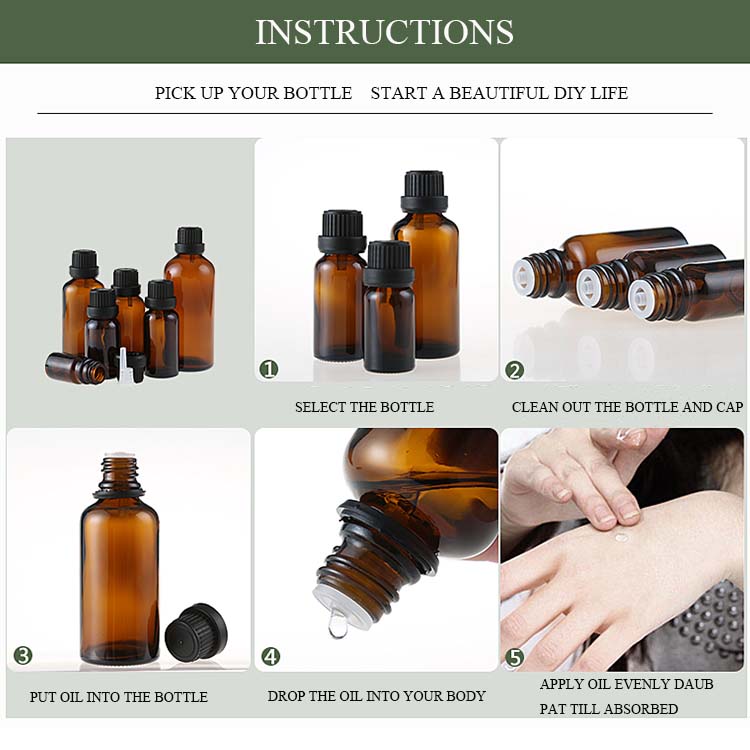 5ml/10ml/15ml/20ml/30ml/50ml/60ml/100ml/120ml euro empty boston glass amber essential oil bottle