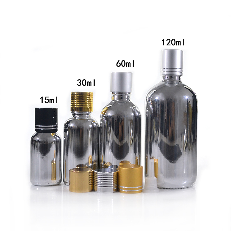 5ml 10ml 15ml 20ml 30ml 50ml 60ml 100ml 120ml silver plating glass dropper bottle with BAMBOO wooden cap