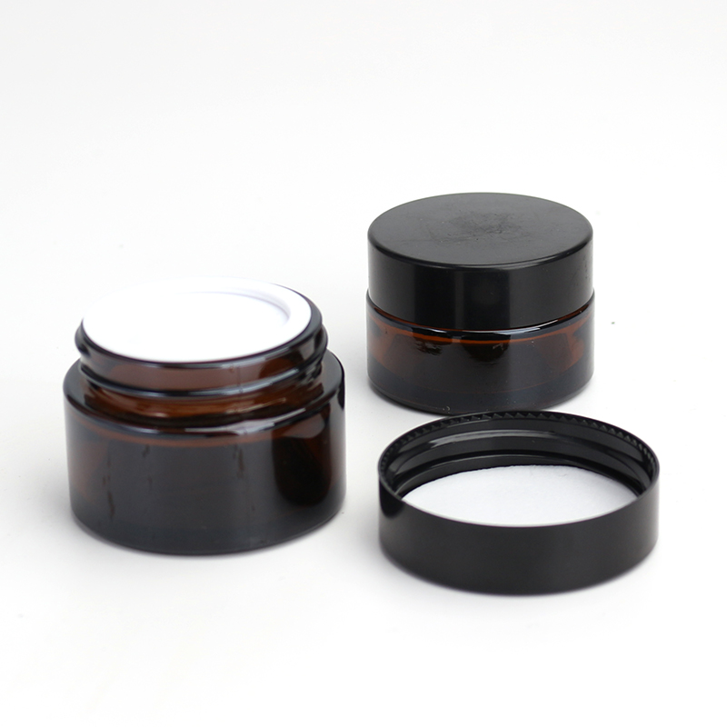 5ml 10ml 15ml 20ml 30ml 50ml 60ml 100ml Amber Glass Cosmetic Cream Jar With Black Lid