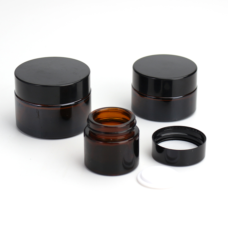 5ml 10ml 15ml 20ml 30ml 50ml 60ml 100ml Amber Glass Cosmetic Cream Jar With Black Lid
