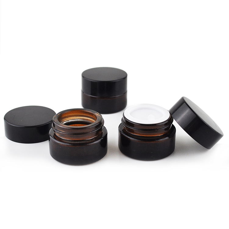 5ml 10ml 15ml 20ml 30ml 50ml 60ml 100ml Round amber glass cosmetic cream jar with black plastic cap