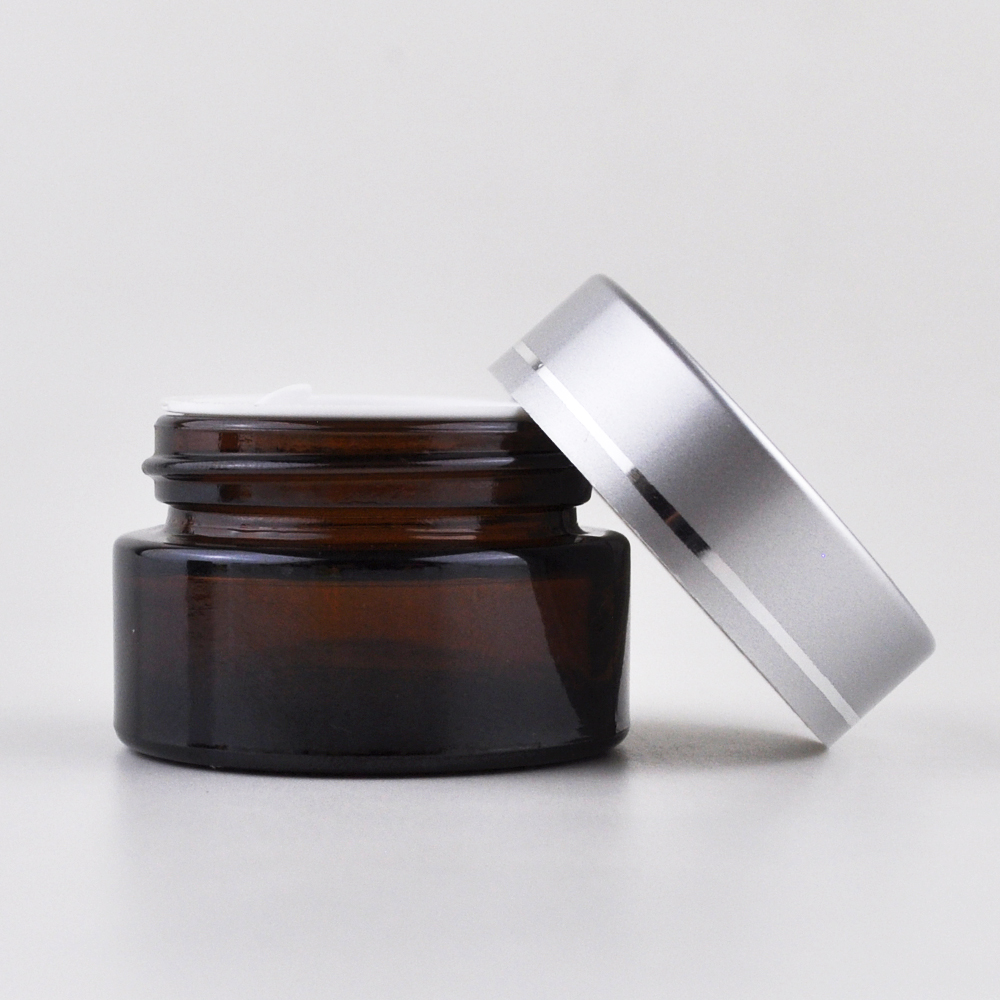 5ml 10ml 15ml 20ml 30ml 50ml 60ml 100ml Round amber glass cosmetic cream jar with black plastic cap