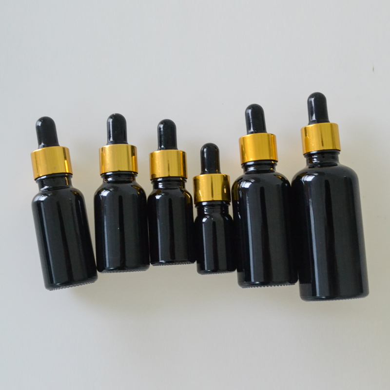 5ml 10ml 15ml 20ml 30ml 50ml 60ml 100ml Super quality Anti UV proof solid black glass dropper bottle with metal cap