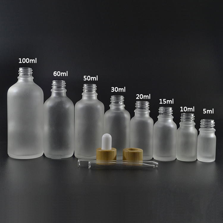 5ml 10ml 15ml 20ml 30ml 50ml 60ml 100ml clear frosted glass dropper bottle with Bamboo dropper cap for oil