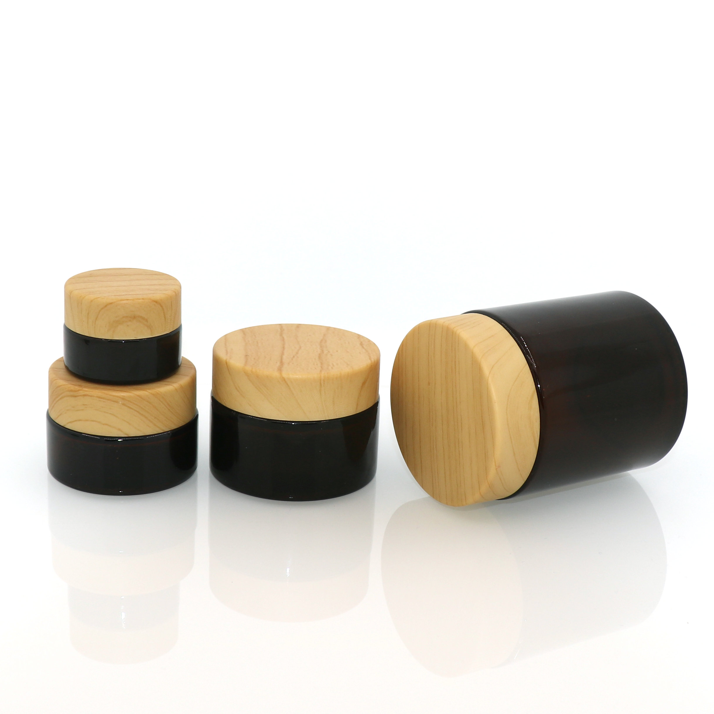 5ml 10ml 15ml 20ml 30ml 50ml 60ml 100ml cosmetic face cream jar amber glass jar with plastic / wooden/ bamboo cap