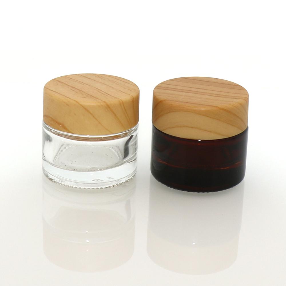 5ml 10ml 15ml 20ml 30ml 50ml 60ml 100ml cosmetic face cream jar amber glass jar with plastic / wooden/ bamboo cap