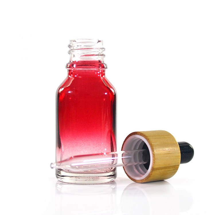 5ml 10ml 15ml 20ml 30ml 50ml 60ml 100ml customize gradient color glass oil dropper bottle with Bamboo cap