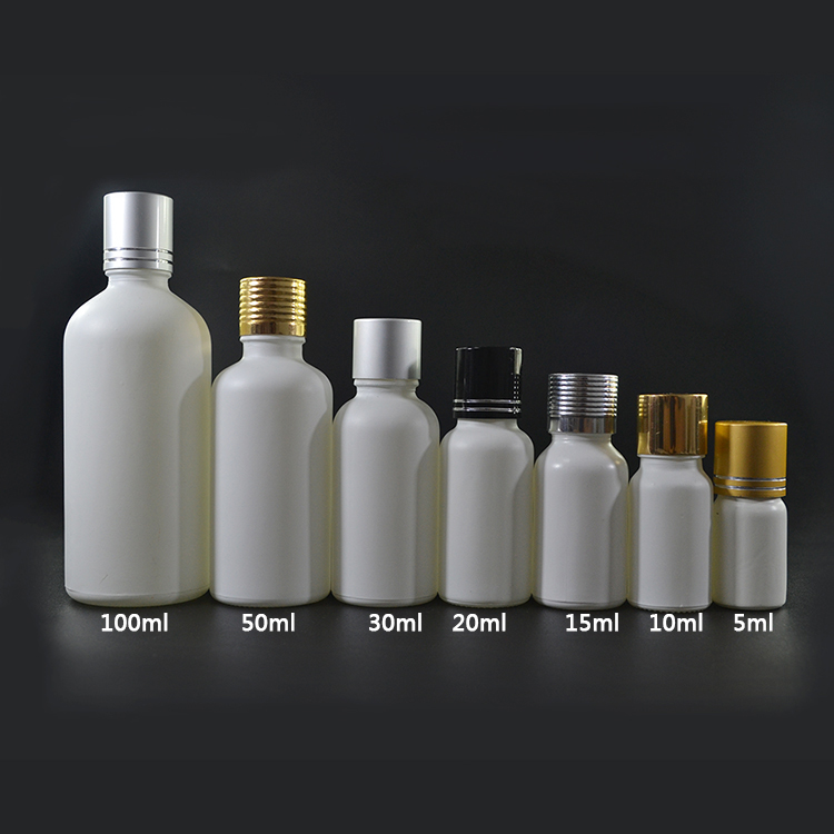 5ml 10ml 15ml 20ml 30ml 50ml 60ml 100ml frosted matt white glass essential oil dropper bottle with aluminum screw cap with tip