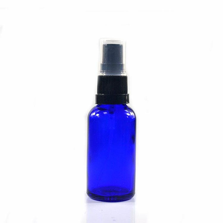 5ml 10ml 15ml 20ml 30ml 50ml 60ml 100ml green amber clear cobalt blue glass spray bottle with black tamper evident spray