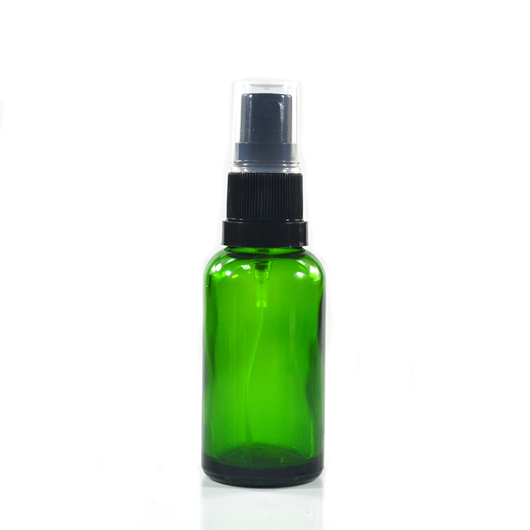 5ml 10ml 15ml 20ml 30ml 50ml 60ml 100ml green amber clear cobalt blue glass spray bottle with black tamper evident spray