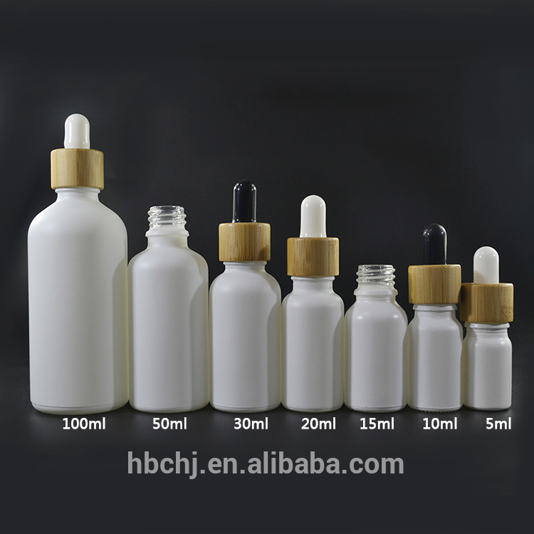 5ml 10ml 15ml 20ml 30ml 50ml 60ml 100ml matte White opaque black Frosted Glass dropper Bottle with Bamboo lid