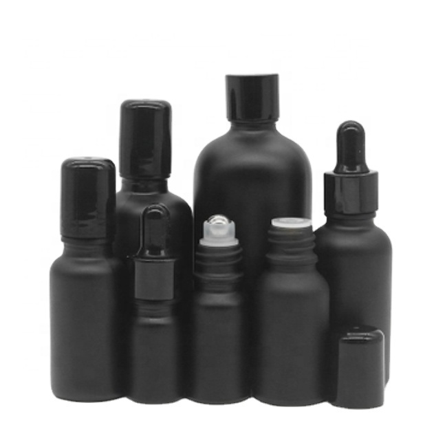 5ml 10ml 15ml 20ml 30ml 50ml 60ml 100ml matte black frosted glass dropper bottle oil roll on bottle pump lotion perfume bottle