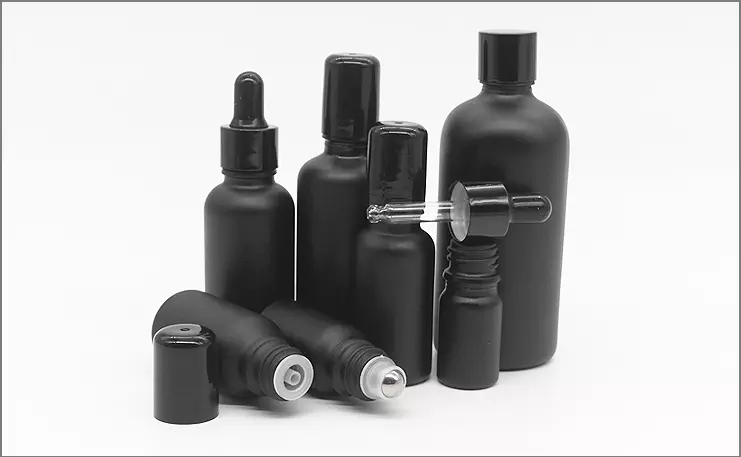 5ml 10ml 15ml 20ml 30ml 50ml 60ml 100ml matte black frosted glass dropper bottle oil roll on bottle pump lotion perfume bottle