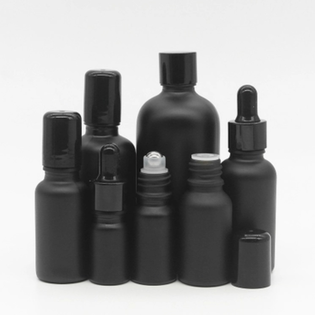 5ml 10ml 15ml 20ml 30ml 50ml 60ml 100ml matte frosted Black glass dropper bottle for oils serum bottles with Bamboo lids